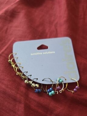 Claire's Gold Hoop Earring Set with Blue & Purple Beads